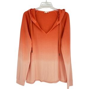 Hem & Thread Orange Ombre V-Neck Hoodie Oversized Pullover Sweatshirt Large